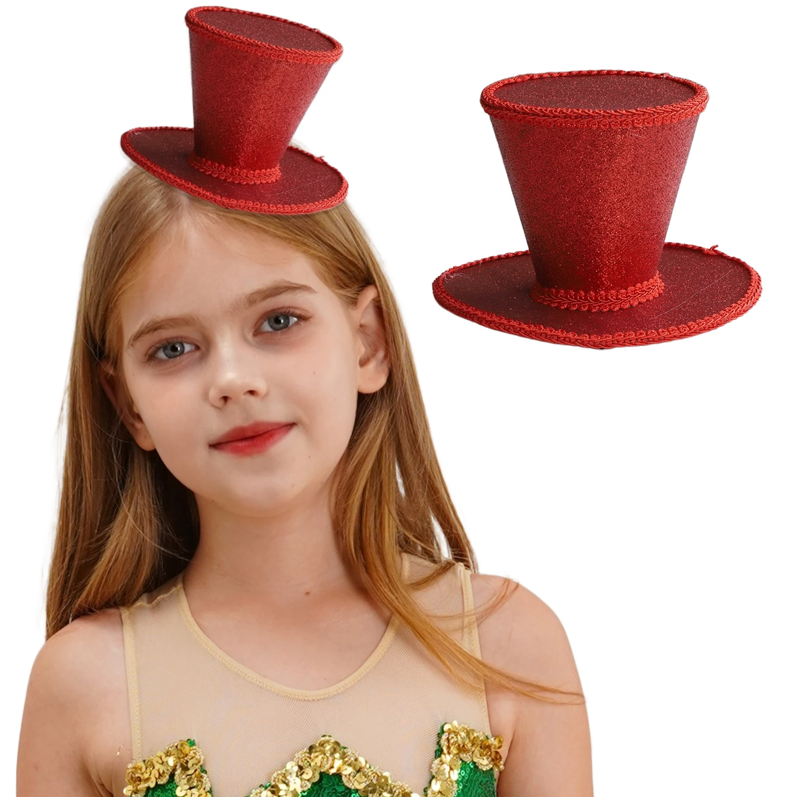 Frauen Mädchen Mini Zylinder Hut Clip Kopfbedeckung Pailletten Magischer Hut Kopfschmuck für Tee Zeit Party Kostüm Zauberer Dress Up Zubehör
