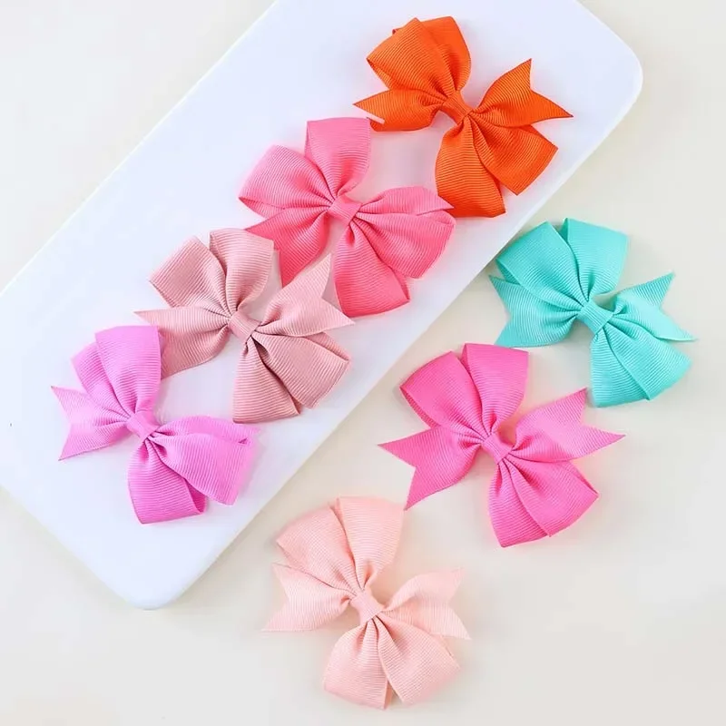 ncmama 24Pcs Grosgrain Ribbon Solid 3.5'' Hair Bows with Clips For Baby Girls Hair Pin Barrettes Headwear Kids Hair Accessories