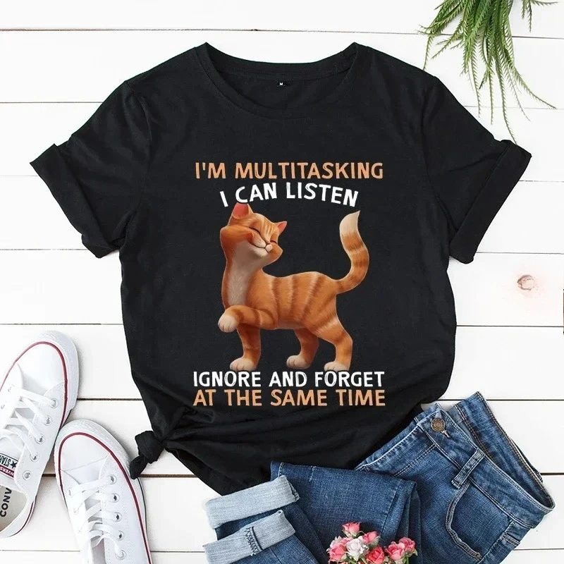 Am Always Multitasking Cute Cat Women Tshirts Summer Fashion Casual Tee Clothing O-Neck Tops Kitty's My Best Friends T-shirts