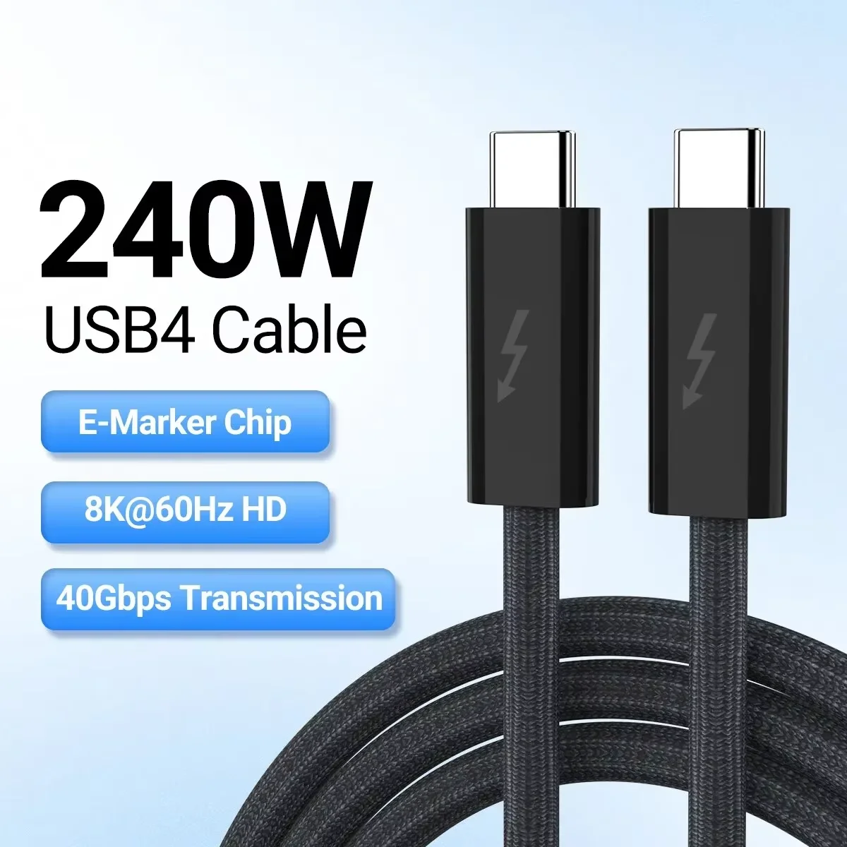 USB4 Type‑C Cable 240W Fast Charge 40Gbps Data Transfer 8K Video Output Compatible with Thunderbolt Protocol for Phones Tablets