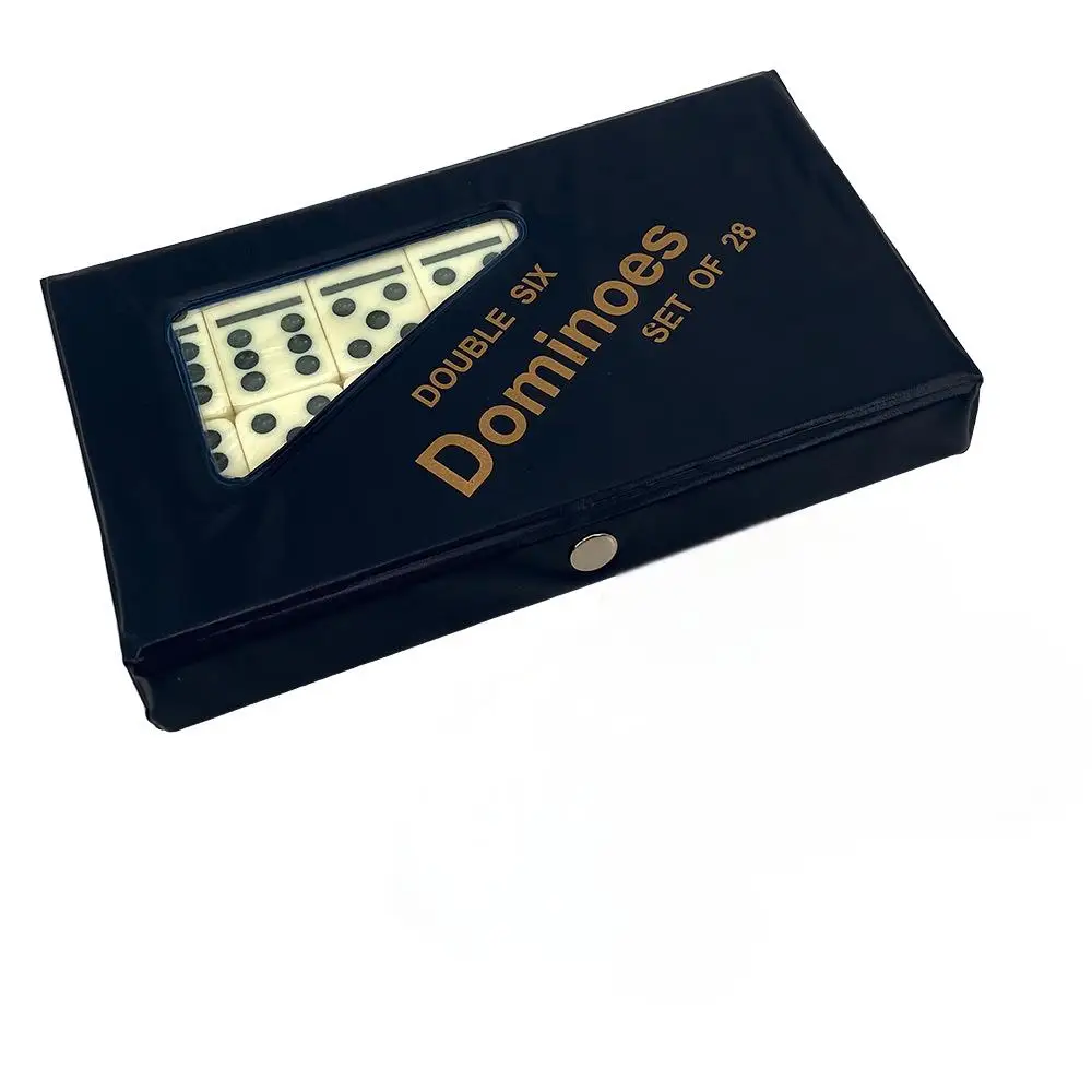

Double Six Dominome Domino 28 Ivory White Non Riveted Domino Adult Leisure Home Puzzle Chess Game PVC Black Box Set