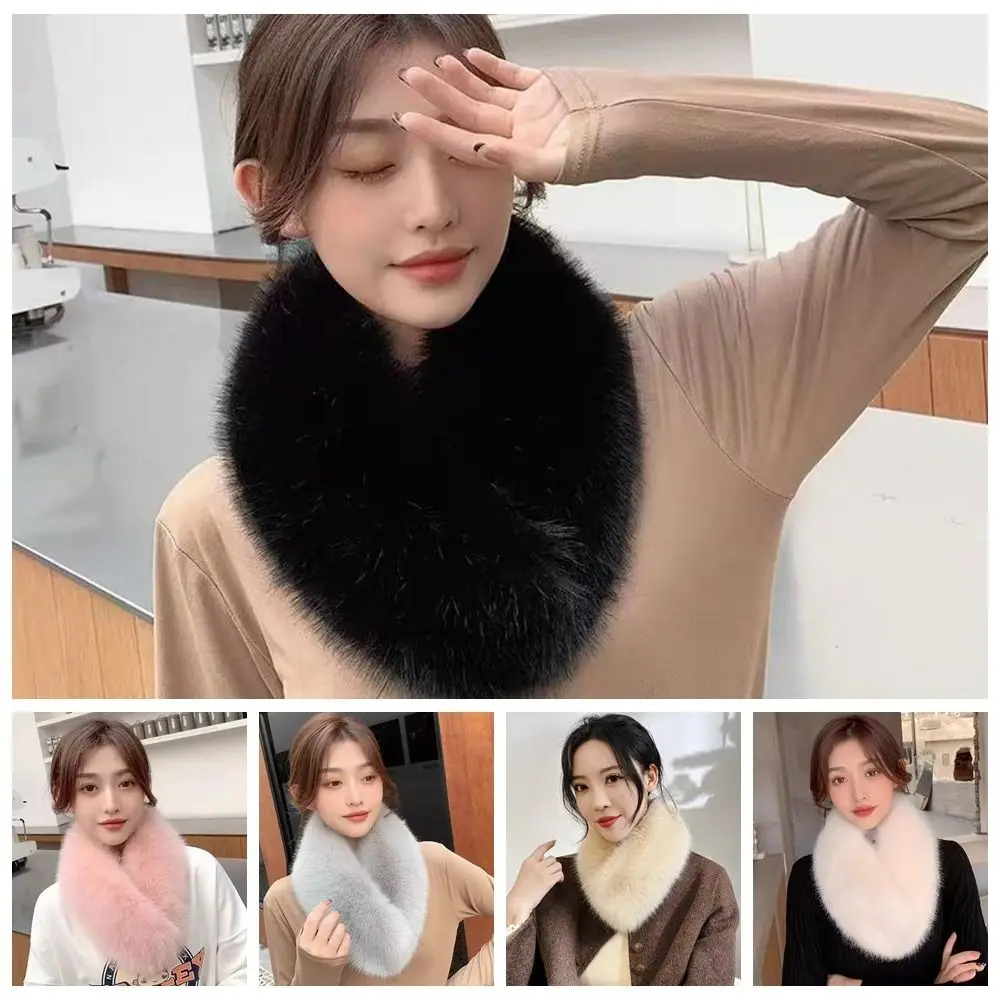 Fashion Double Sided Scarf Windproof Thick Warm Faux Fox Fur Neck Warmer Loop Circle Design Detachable Fur Collar Trim Outdoor