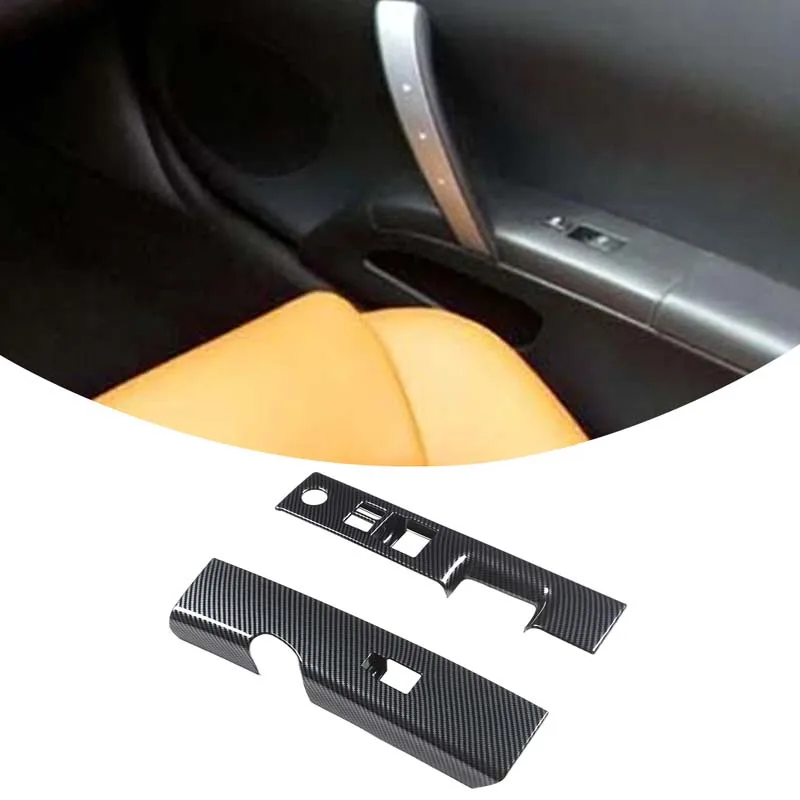 2piece set ABS carbon fiber For Nissan 350Z 2003-2006 car door glass lift button frame decorative sticker protection accessories