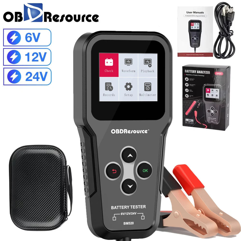 OBDResource BM520 6V 12V 24V Auto Batterij Tester Vrachtwagen Batterij Systeem Test Tool 12 Volt Batterij Analyzer start Test Tool