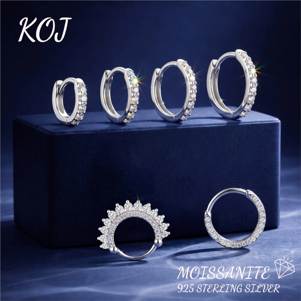 KOJ 1PC 925 Sterling Silver Paved Moissanite Huggie Hoop Earring Helix Tragus Piercing Dainty Ear Jewelry Gift