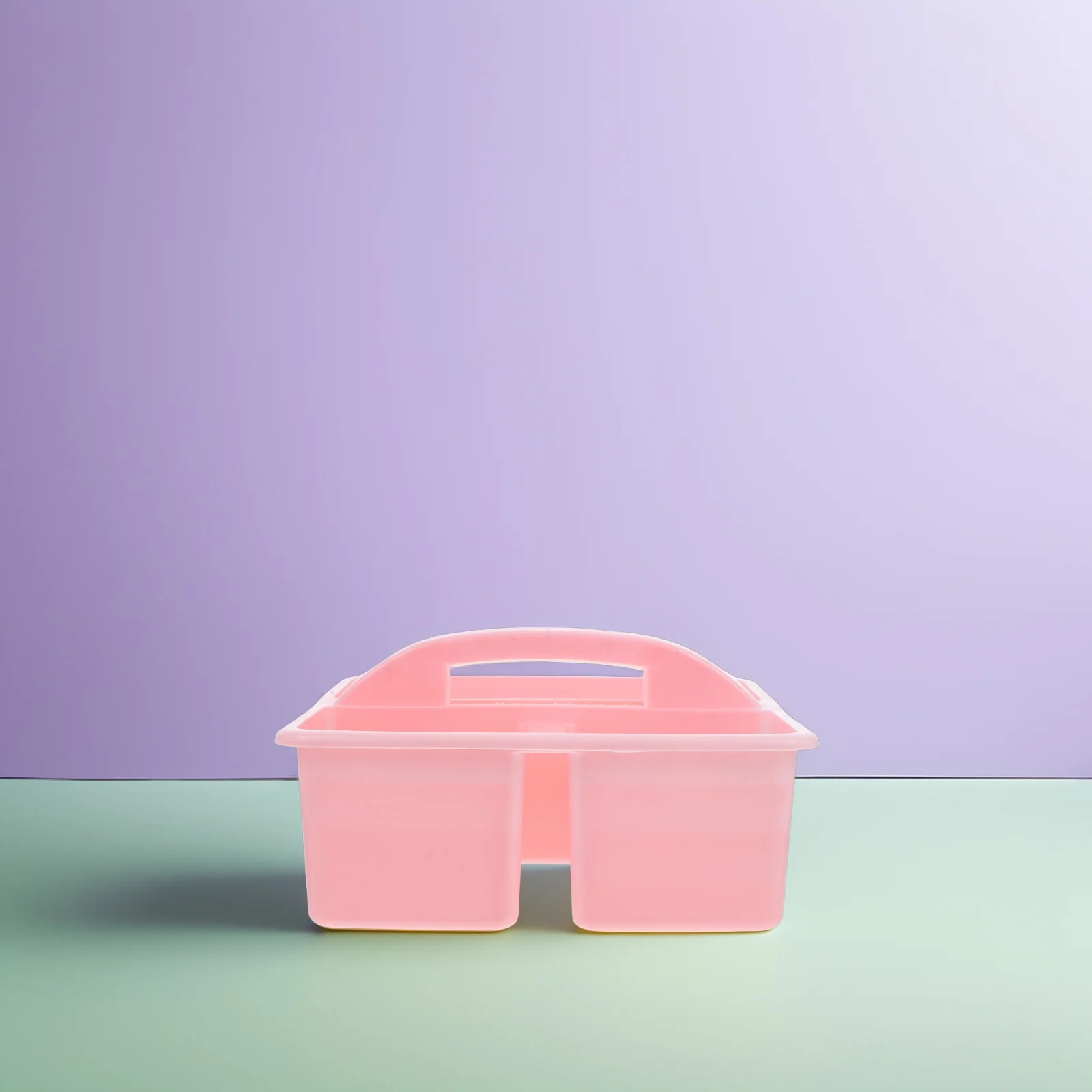 Portable 3 Compartments Storage Basket Pink Handheld Organizer for Classroom Craft Supplies Caddy Stationery Tool Container