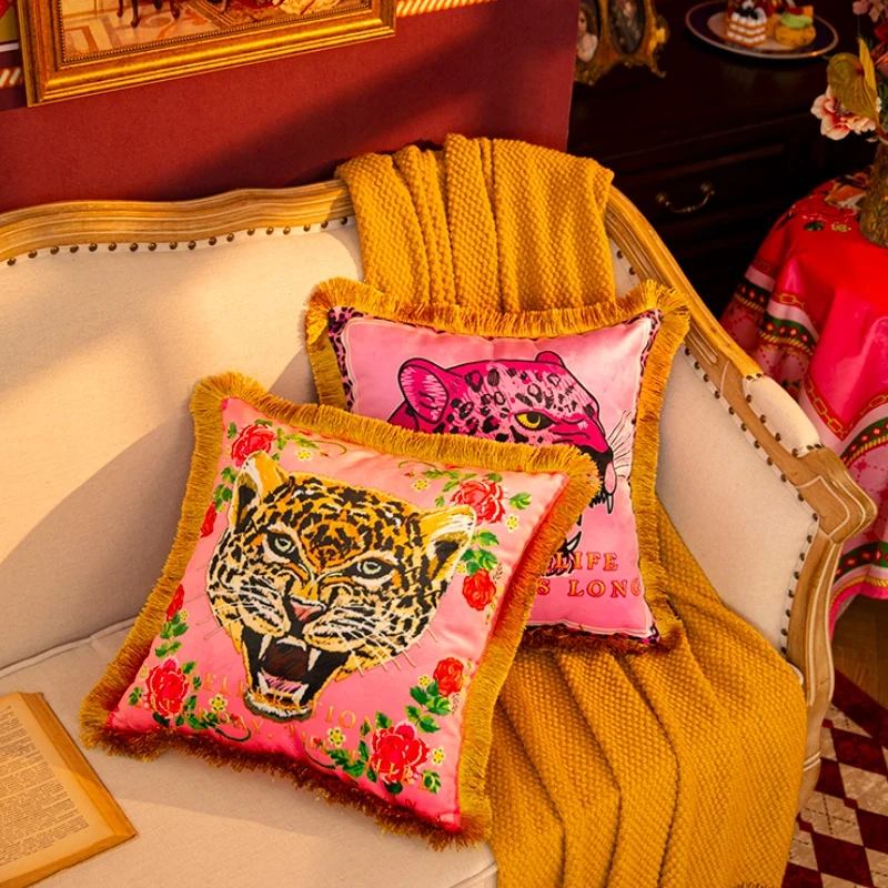 DUNXDECO şık pembe leopar kaplan kadife minder örtüsü dekoratif yastık kılıfı Modern romantik kız odası kanepe sandalye Coussin dekor