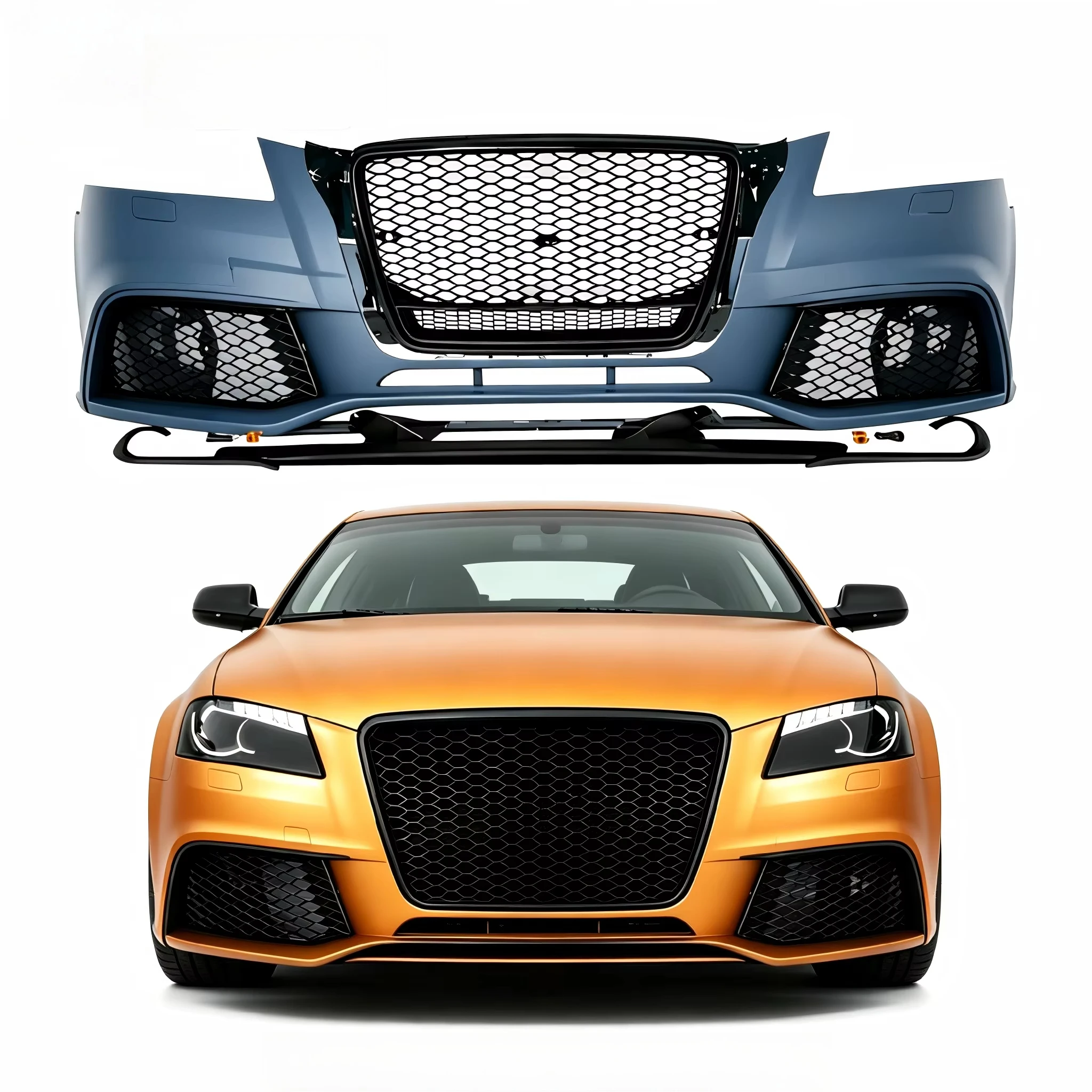 Передний бампер в стиле RS3 для Audi A3 S3 8P 2008-2012, с решеткой «соты», без отверстий под противотуманные фары, комплект для модификации кузова (со склада в США)