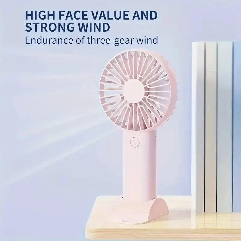 ​​USB Rechargeable Mini Portable Desk Fan with Phone Stand Small Outdoor Simple Handheld Fan​