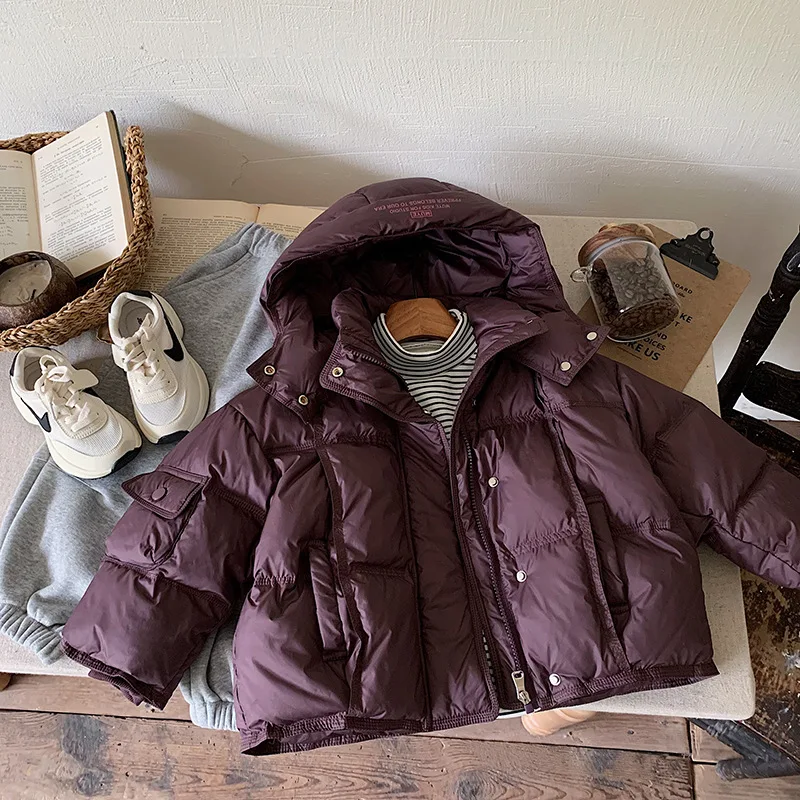 أطفال طفل الفتيان أسفل سترة شتاء جديد بلون رشاقته الدافئة طفل الفتيان أسفل معطف مقنعين 90% بطة بيضاء ملابس خارجية سترات #3