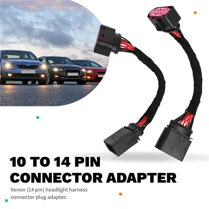 2Pcs Xenon (14 Pins) Headlights Wiring Harness Connector Plug Adapter For  Skoda Seat 1J0 973 737 1J0 973 837