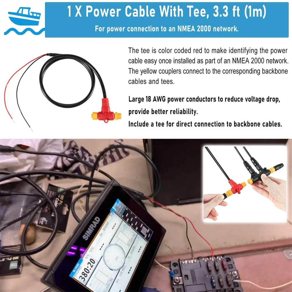 ANX NMEA 2000 Starter Kit Power Cables Drop Cables Dual Tee Connector Terminators Kit for Lowrance Simrad Garmin Dual Device