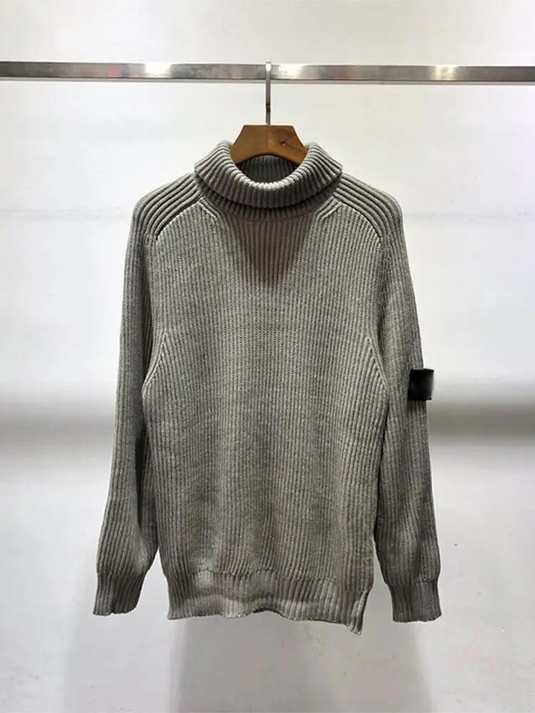 Autumn Winter New Solid Color High Neck Knitted Sweater Men\'s Fashion Simple Versatile Pullover Casual Retro Loose Knitwear