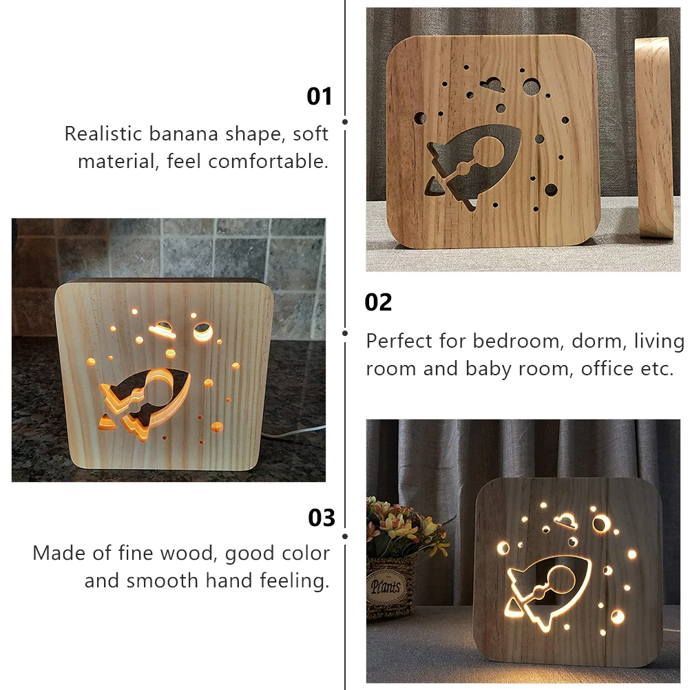 

Wooden Rocket Night Light 3D LED Lamp for Bedroom Living Room USB Powered Home Decor Toddler Child Bedside Lamp