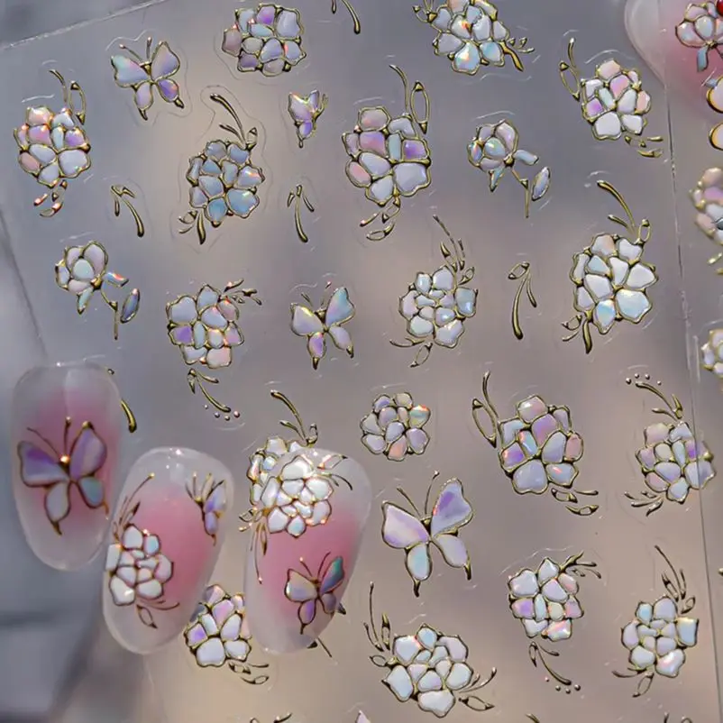 Encanto flor de melocotón flor rosa loto elegante mariposa copo de nieve perla Bowknot exquisitos pegatinas para decoración de uñas herramienta de manicura calcomanías