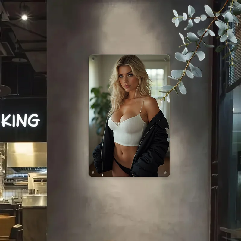 

Vintage Tin Sign 8x12 Inch Retro Bikini Woman Metal Wall Art for Home Bar Garden Decor