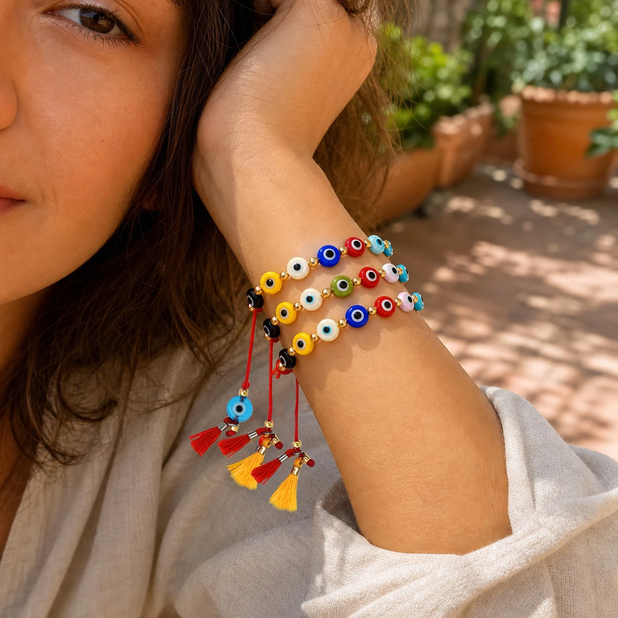 3pcs Bohemian Style Unisex Colorful Glass Beaded Round Bracelet with Copper Adjustable String Tie for Women and Men