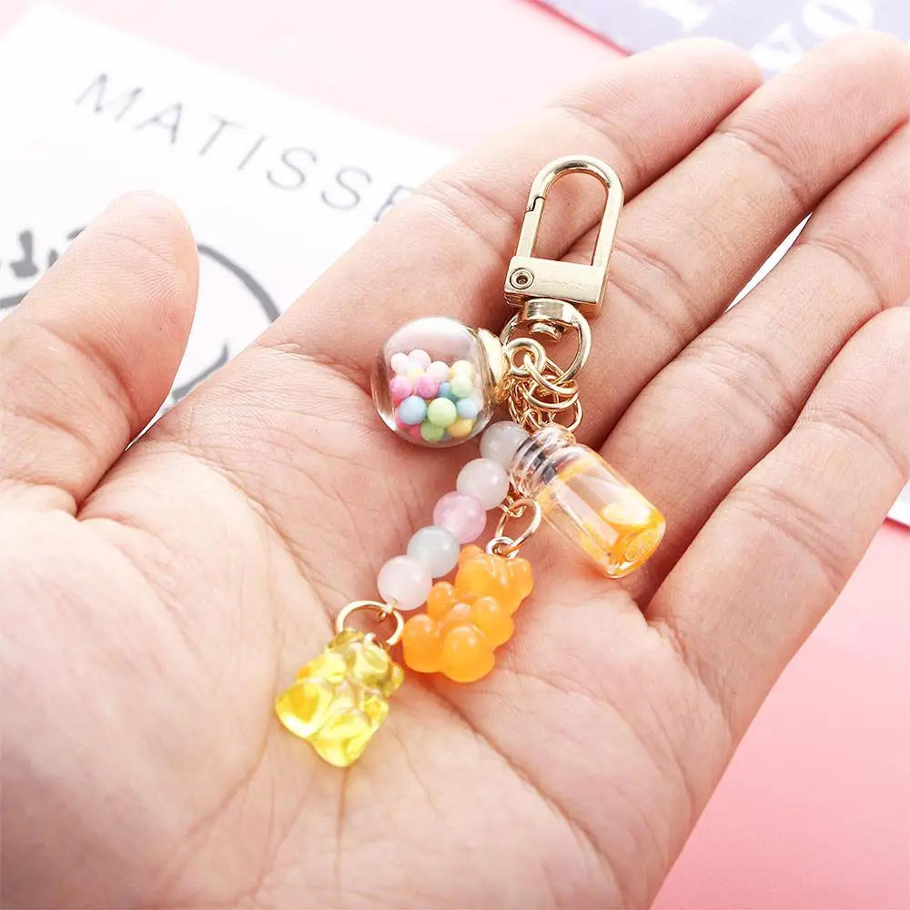 Unisex Cute Candy Floating Fruit Acrylic Women Bear Key Chain Keyholder Fashion Accessories Key Ring
