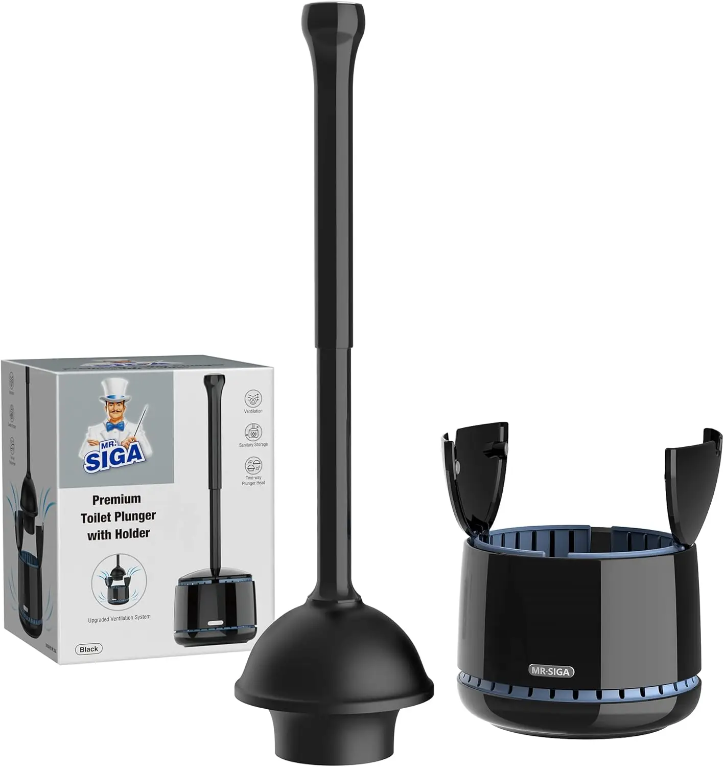 

Heavy Duty Toilet Plunger with Holder Combo for Bathroom Cleaning, Black - Efficient and Durable