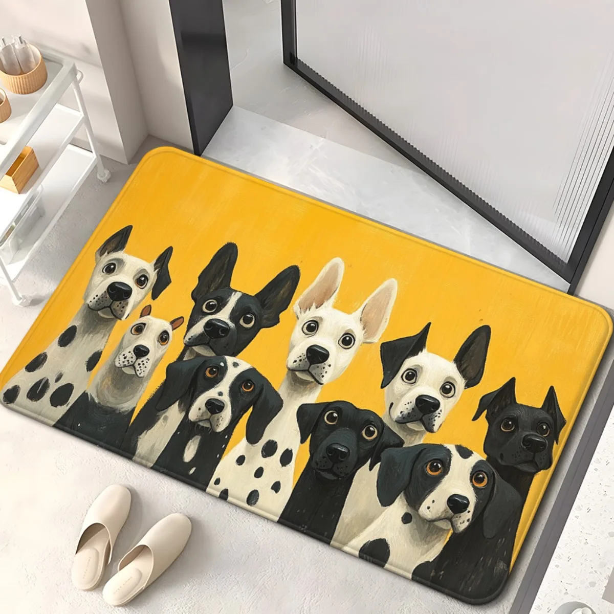 1pc Playful Black & White Dalmatian Dog Art Non-Slip Door Mat - Absorbent Machine Washable Polyester Mat for Bathroom, Bedroom