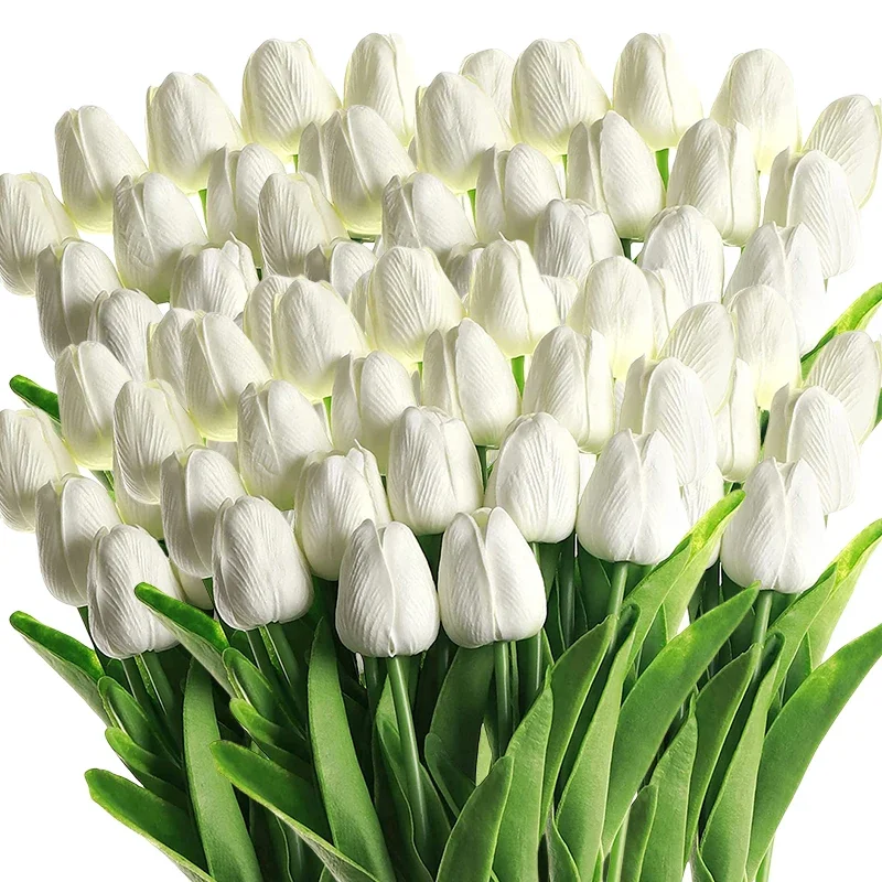 50 Pcs Artificial Tulips Flowers Fake Tulips Real Touch Tulip Fake Flowers Decoration