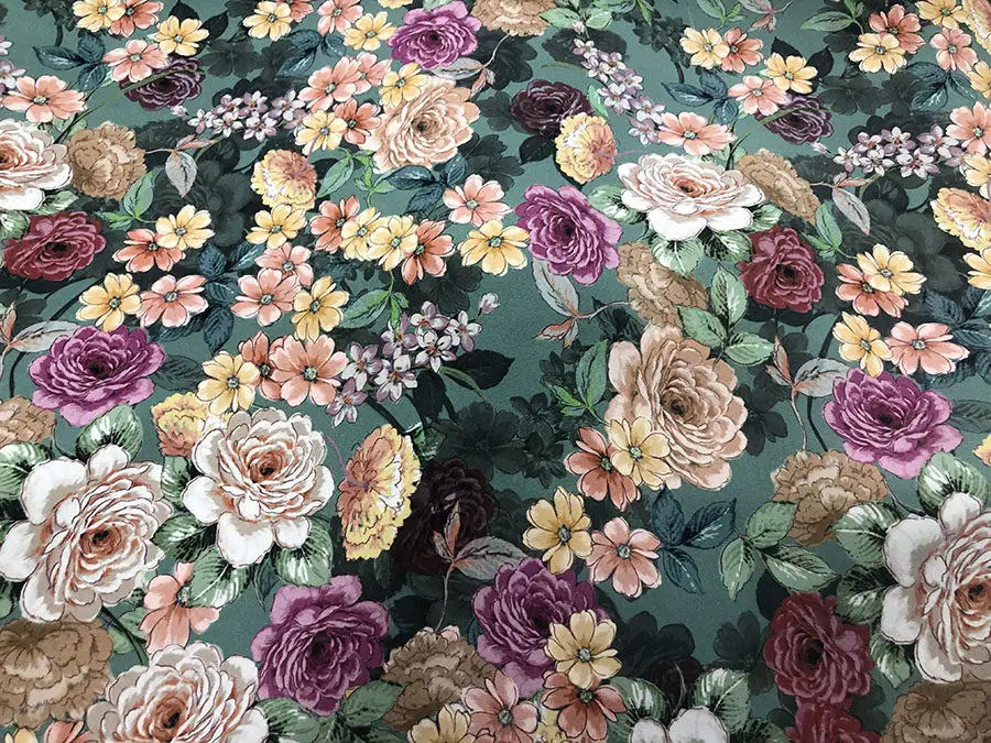 Designer Cloth 30 Momme Elastic Heavy Crepe Silk Fabric Full Flower Digital Inkjet Silk Fabric Dress DIY