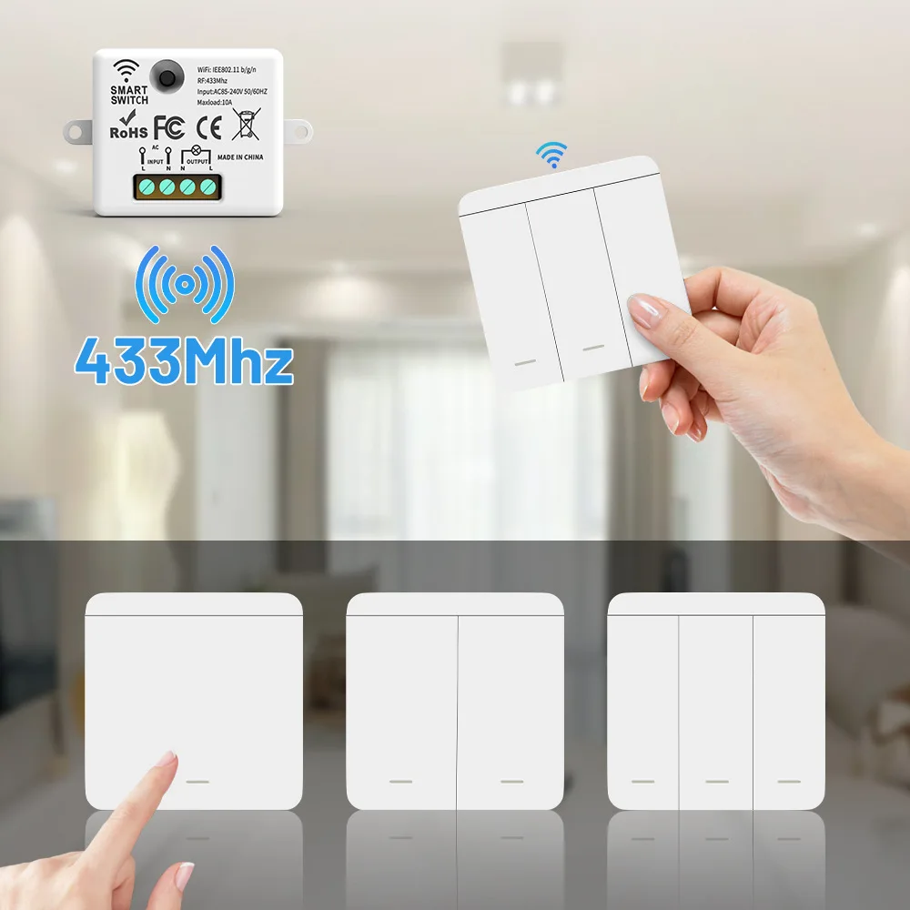 Tuya Zigbee Smart Home Wifi Wireless Switch 2.4GHz RF433 220V 110V 10A Relay Controlle Mini Square Button Wall Panel Switch