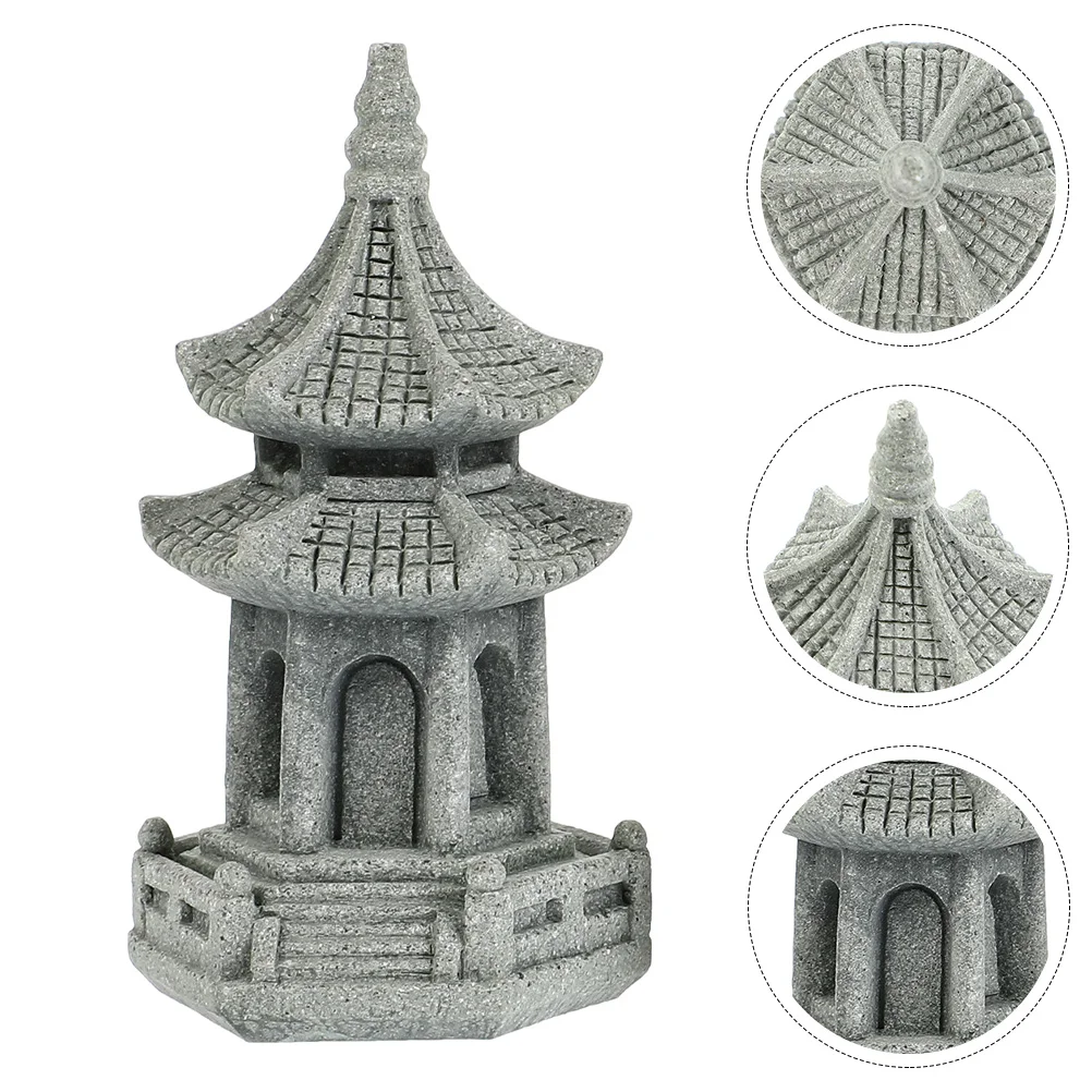 

Flowers Large Hexagonal Tower Japanese Decor Tabletop Zen Garden Sandstone DIY Bonsai Pagoda Statue Model