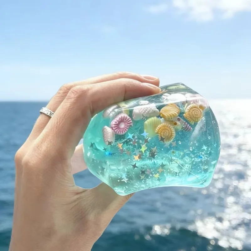 NeedohBlue Cubes Sea Squishy Fidget Toy Super Soft Transparent Shell Squeeze Toy Ocean Sensory Anti-stress After Toys