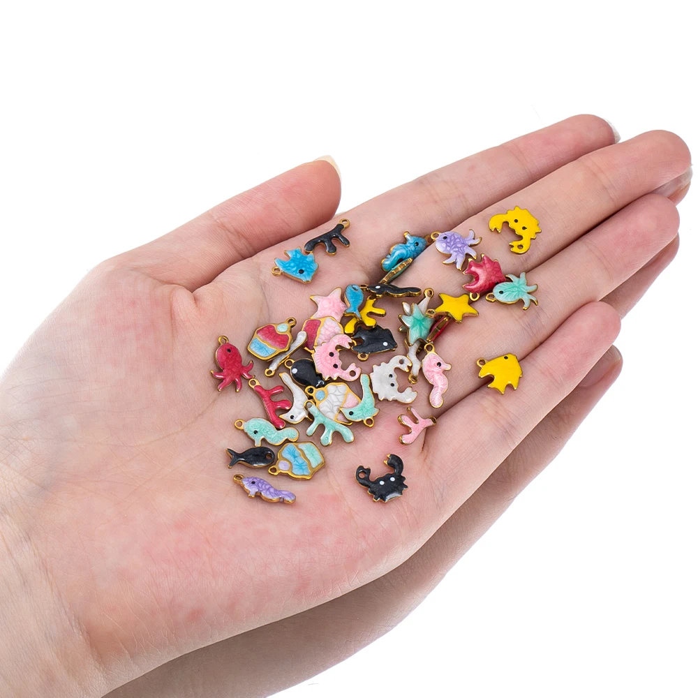 10Pcs Marine Coral Starfish Fish Seaweed Stainless Steel Pendants for DIY Necklaces Earrings Jewelry Making Handmade Accessories view 3