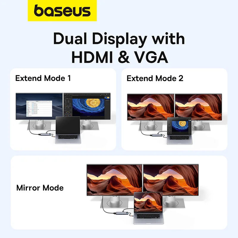 Baseus Metal Gleam Series 11-Port HUB Space Grey （Type-C to HDMI4K@60Hz*1+VGA*1+USB3.0*3+USB2.0*1+PD*1+RJ45*1+SD/TF*1+3.5mm*1)