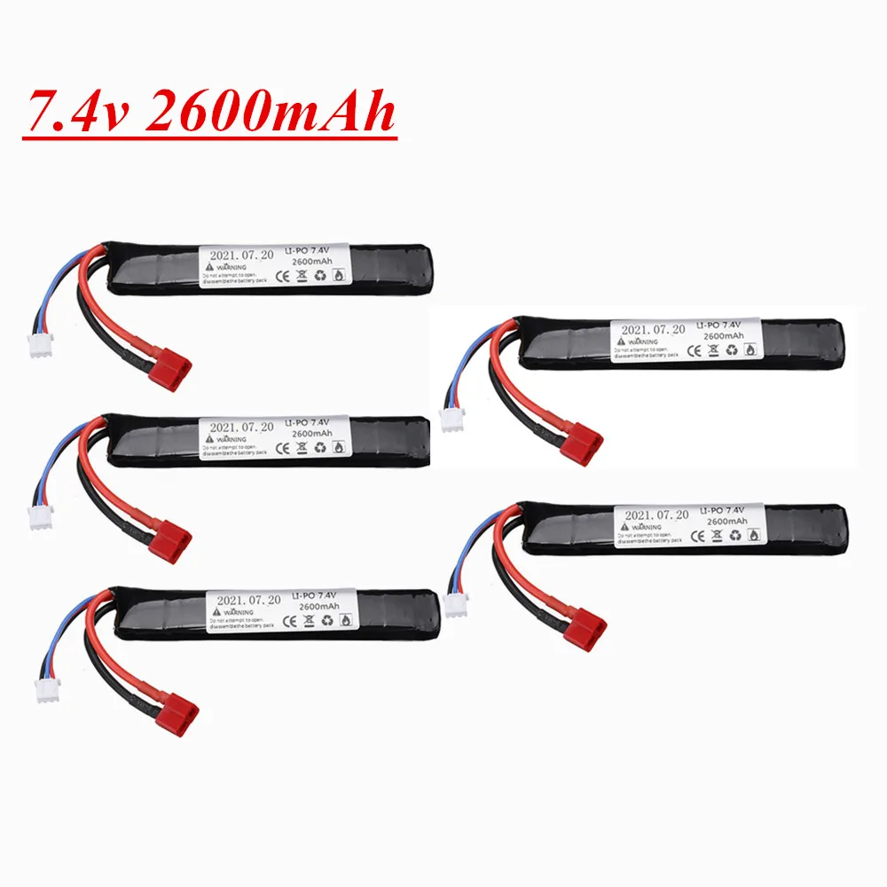 7.4v 2600mAh Lipo Battery for Water Gun 2S 7.4V Battery T Plug for Mini Airsoft BB Air Pistol Electric Toys Guns Parts 1-10PCS