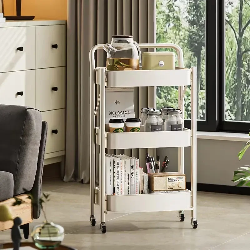 Factory Direct 2026 Carbon Steel Foldable Small Cart Multi-layer Floor Stand Storage Rack Household Snack Storage Rack, Multifun