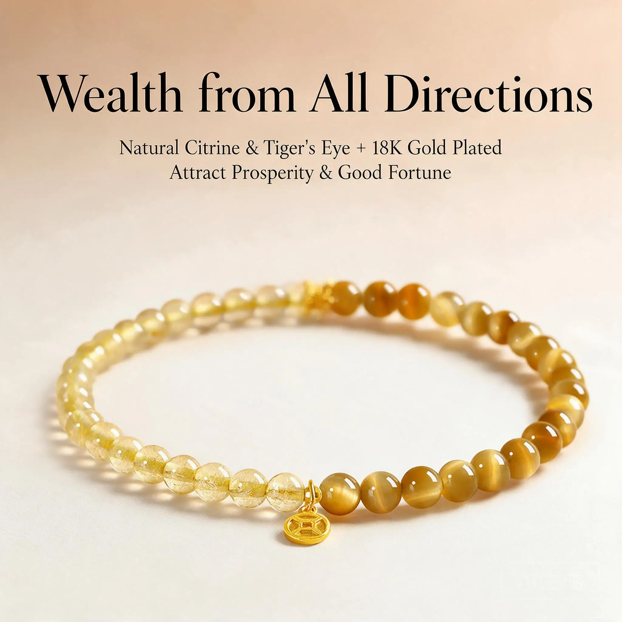Chinese Style Natural Golden Rutilated Quartz Tiger Eye 4mm Beaded Handstring Bracelet For Women Lucky Auspicious Wealth Jewelry
