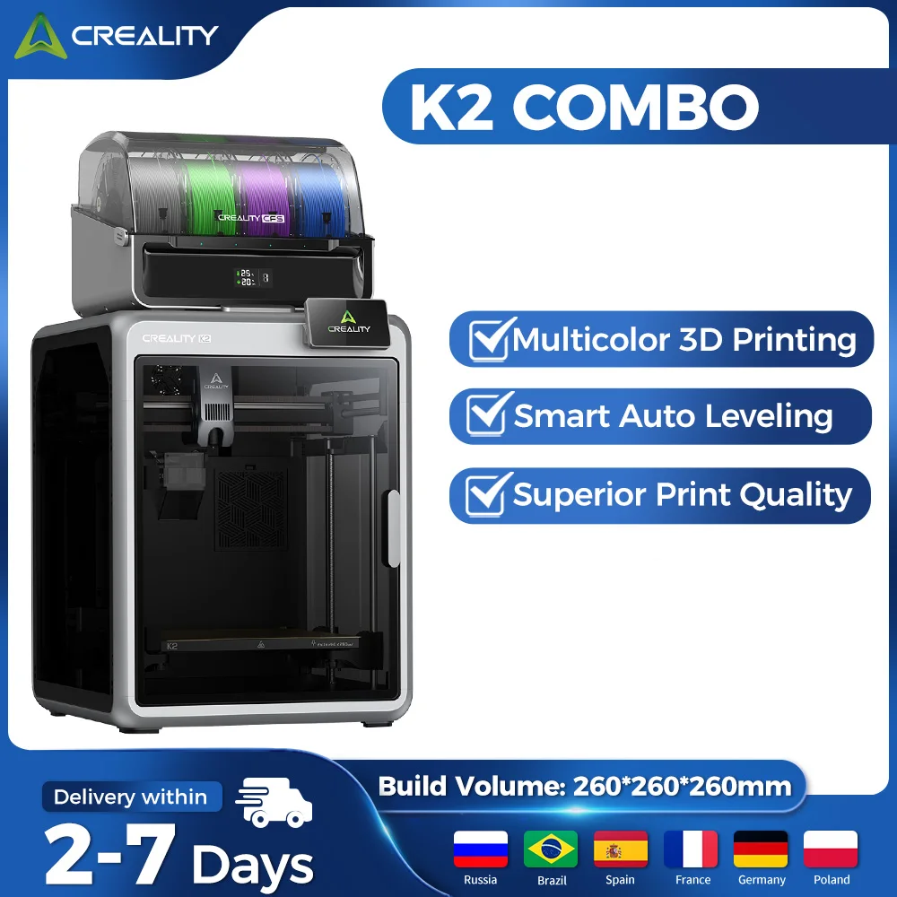Комбинированный 3D-принтер Creality K2/K2 K2 с многоцветной 3D-печатью CFS Размер печати 260*260*260 мм Высокоскоростная печать до 600 мм/с