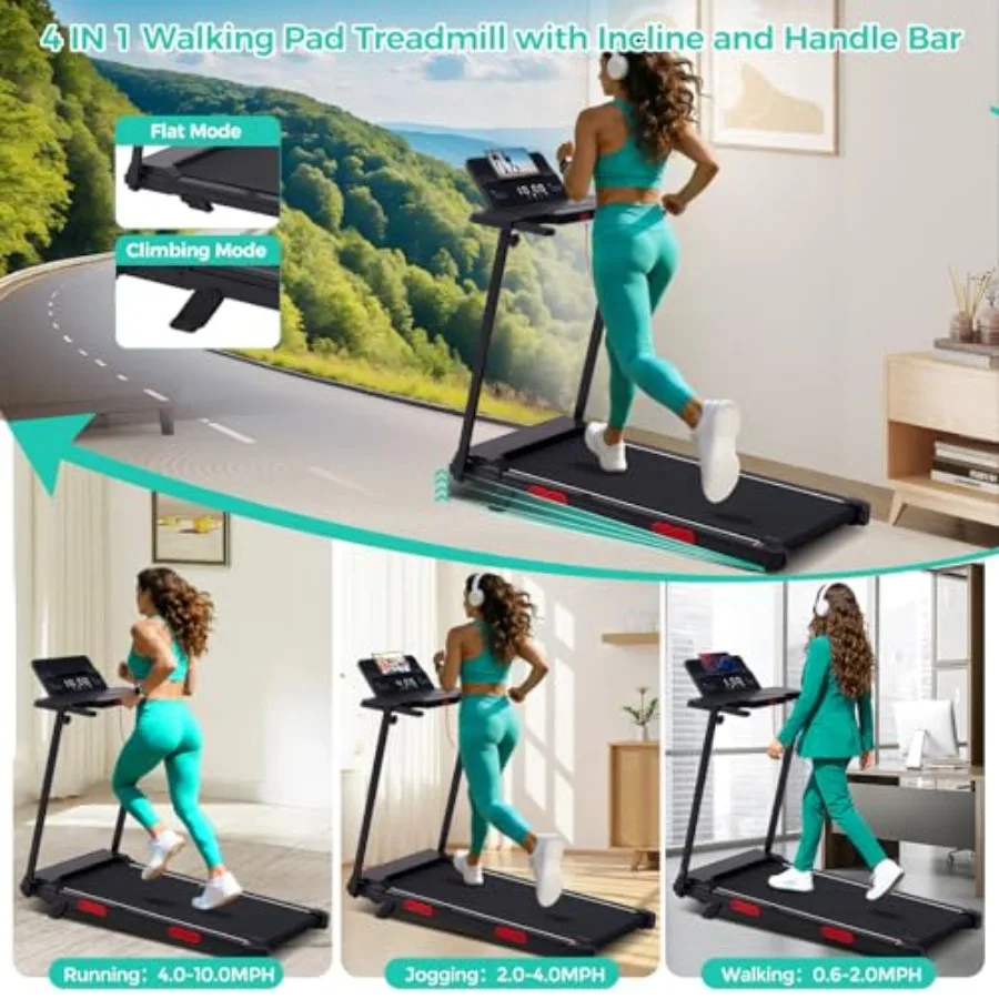 Treadmills with Handle Bar, Walking Pad with Incline for Home Small, Portable Treadmills for Home Exercising, Electric Mini Wal
