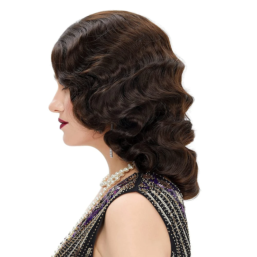 Włosy syntetyczne 1920s Peruka Finger Wave The Great Gatsby Curly Long Wig Vintage Peruki dla kobiet Lady Żaroodporne peruki kostiumowe