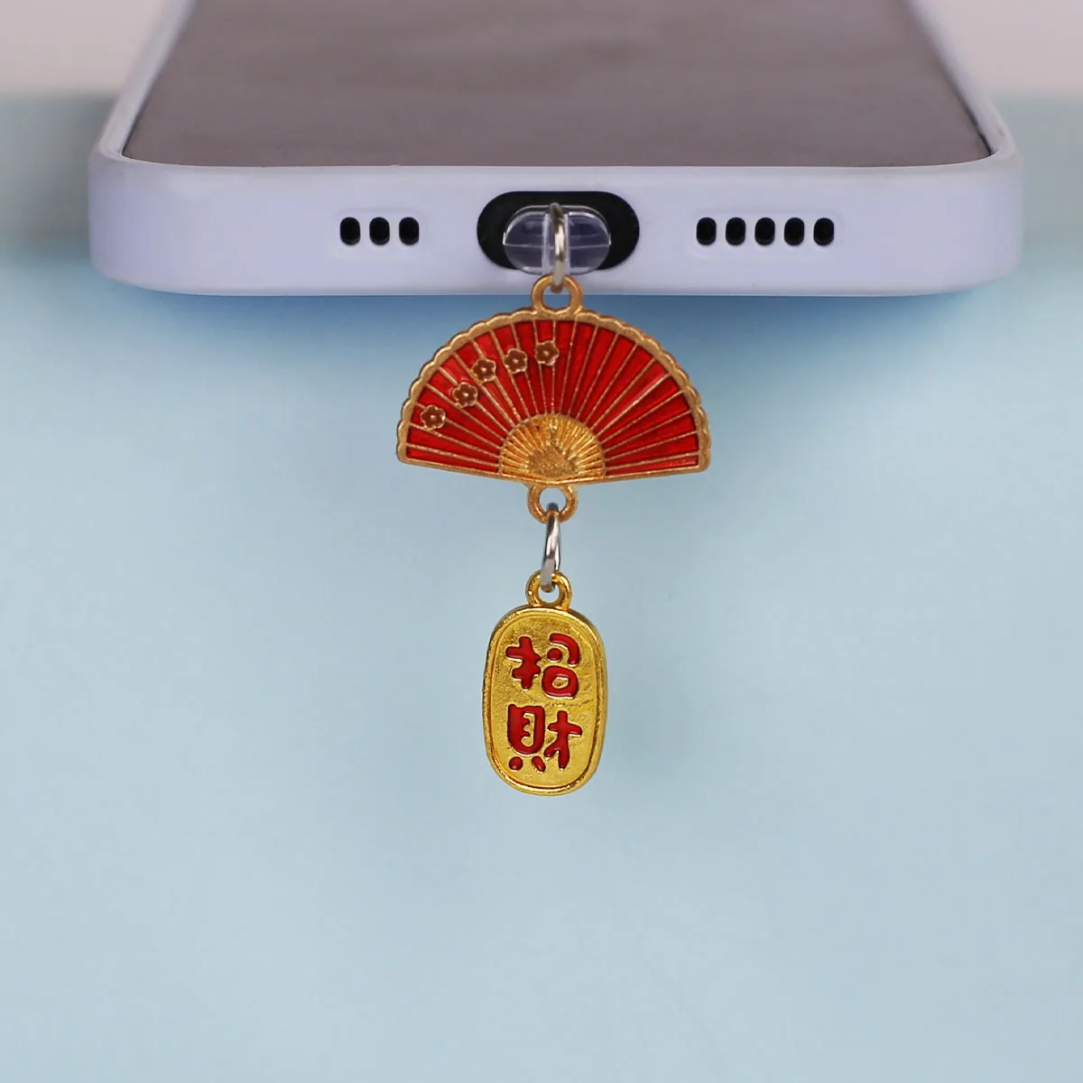 Handy-Staubschutz-Anhänger im chinesischen Stil: Ventilatoren, die Reichtum und Glück anziehen – Zubehör für iPhone und Type-C Anschlüsse, Deko-Lanyard – Detail 9