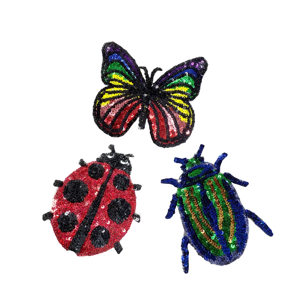 

Цельный мультяшный божья коровка и бабочка, модные значки с блестками, сделай сам, детская одежда, аппликация, вышитая нашивка для одежды