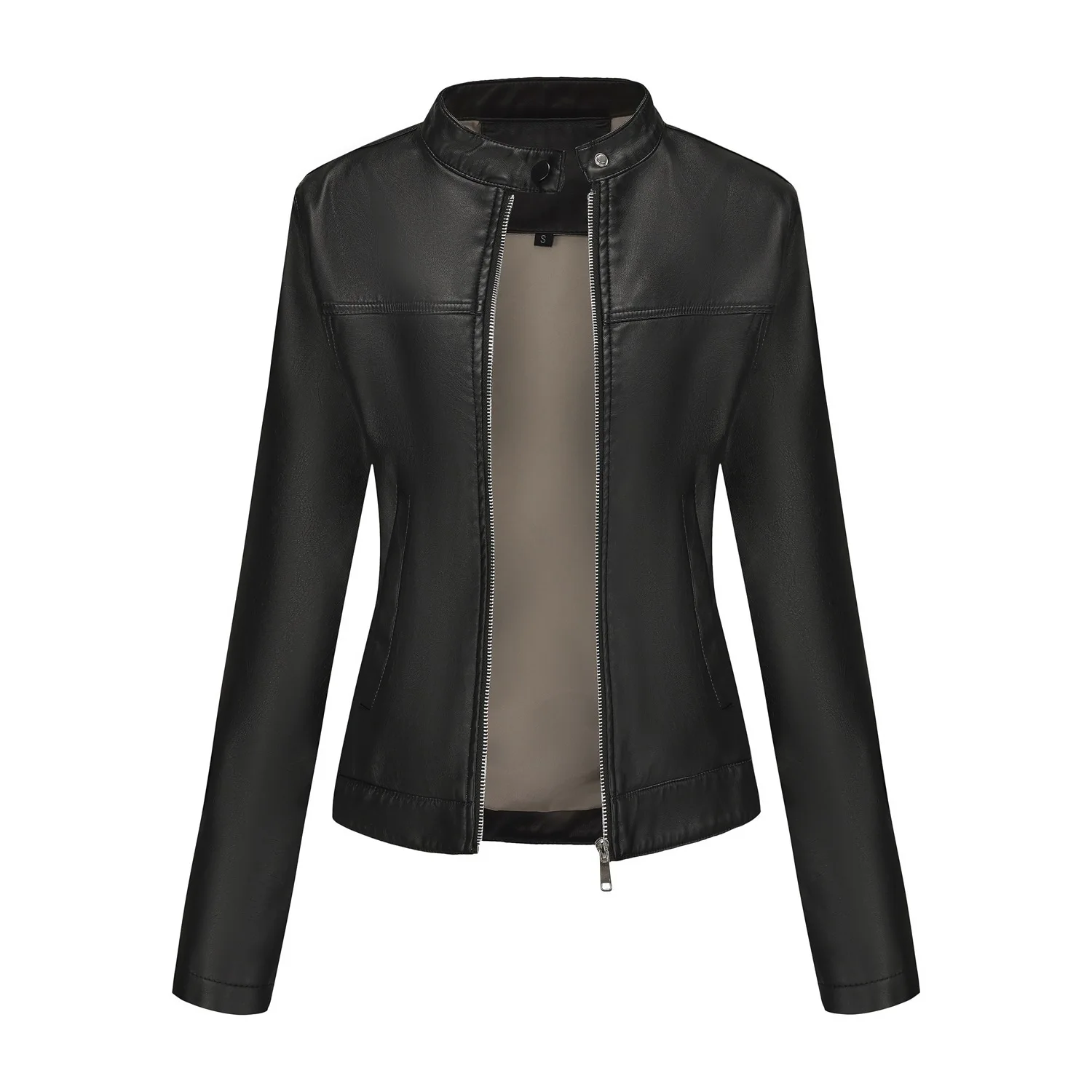 Nuevo en 2025, chaqueta de cuero Pu a la moda para primavera y otoño para mujer, ropa de calle, abrigos de motocicleta con cuello levantado