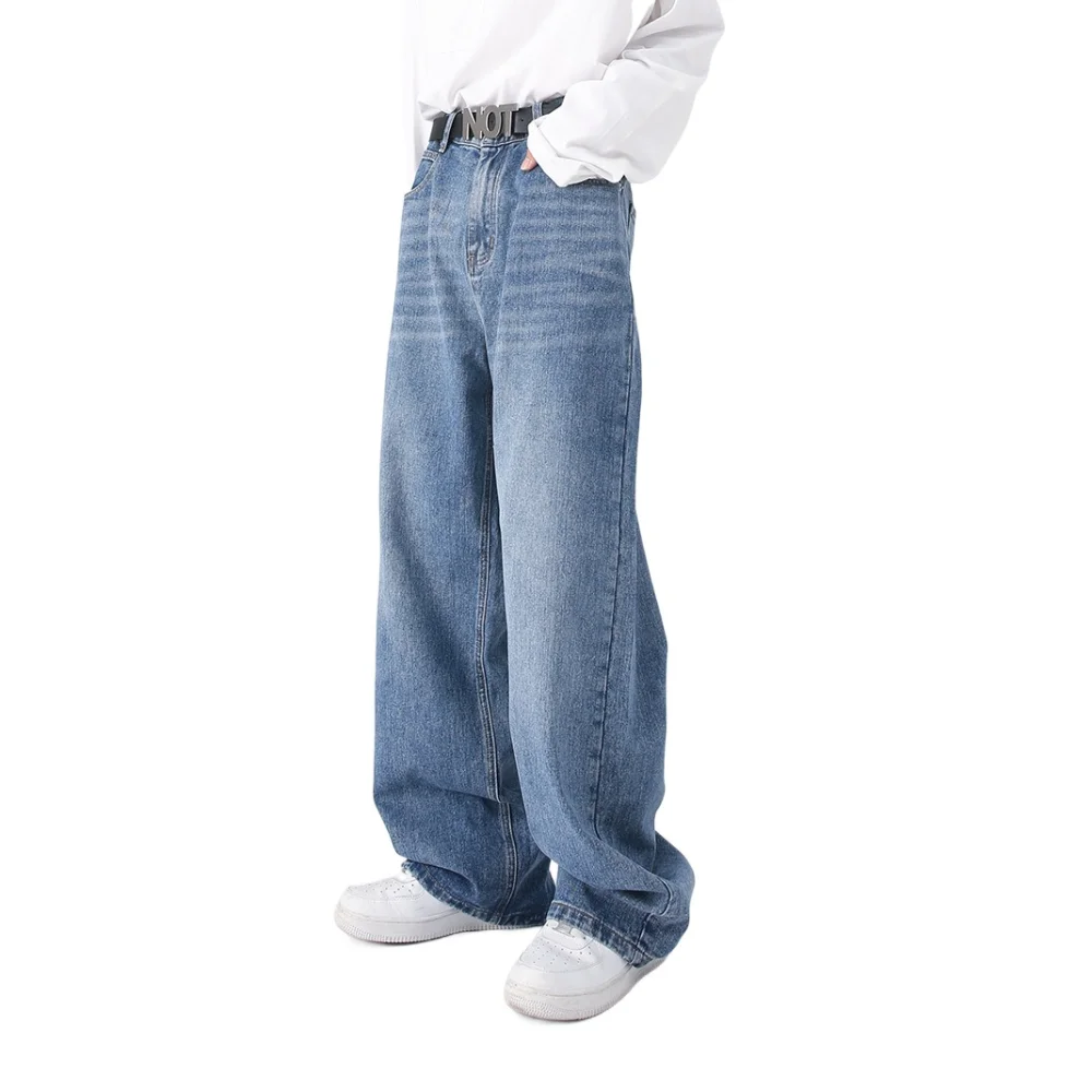 Moda Ins Y2K Jeans da uomo a vita alta retrò pantaloni in denim dritti pantaloni da cowboy classici larghi uomo