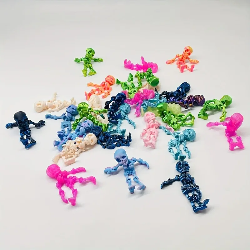 40pcs 3D Printed Colorful Gothic Horror Skull Statues Retro Terror-Themed Plastic 3D Printed Toys Skull Decorations for Home Car