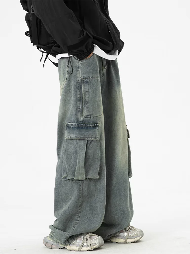 

Широкие джинсы-карго унисекс для работы, осенне-зимние, модные, брендовые, винтажные, в стиле High Street, длиной в пол