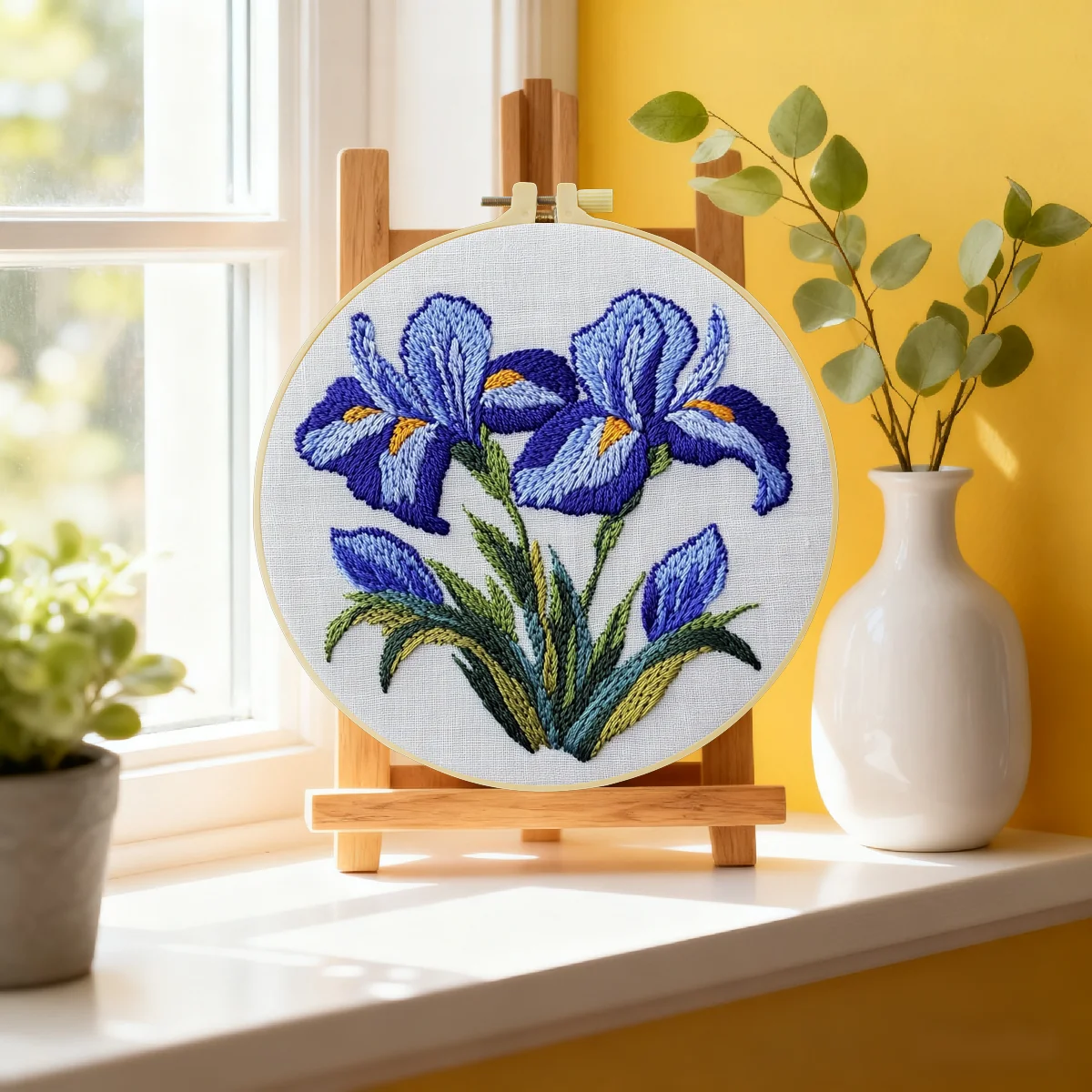1 Stück 20X20CM/15X15CM 7,87/6,3 Zoll Blau-Lila Blumen Taschen-Stickerei Starter-Kit DIY-Kit DIY-Stickerei-Set Handarbeiten – Detail 2