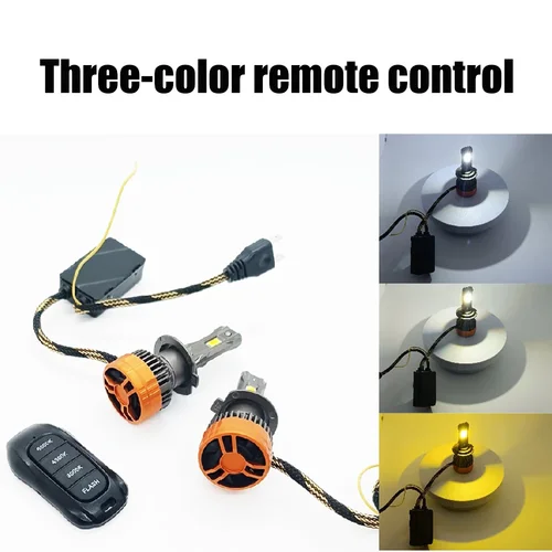 Imagen 2 del producto Faros LED H7 de 1200W con H1 H4 H11 9005 9006 9012 6500K 4300K 3000K Control remoto de tres colores para luces de faros de coche