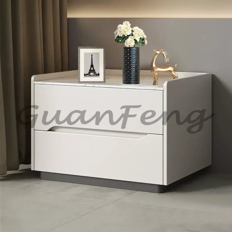 

Легкая роскошная прикроватная тумбочка из цельного дерева для спальни, минималистичный светильник, роскошный шкаф для хранения, шкаф для хранения, установка каменной доски