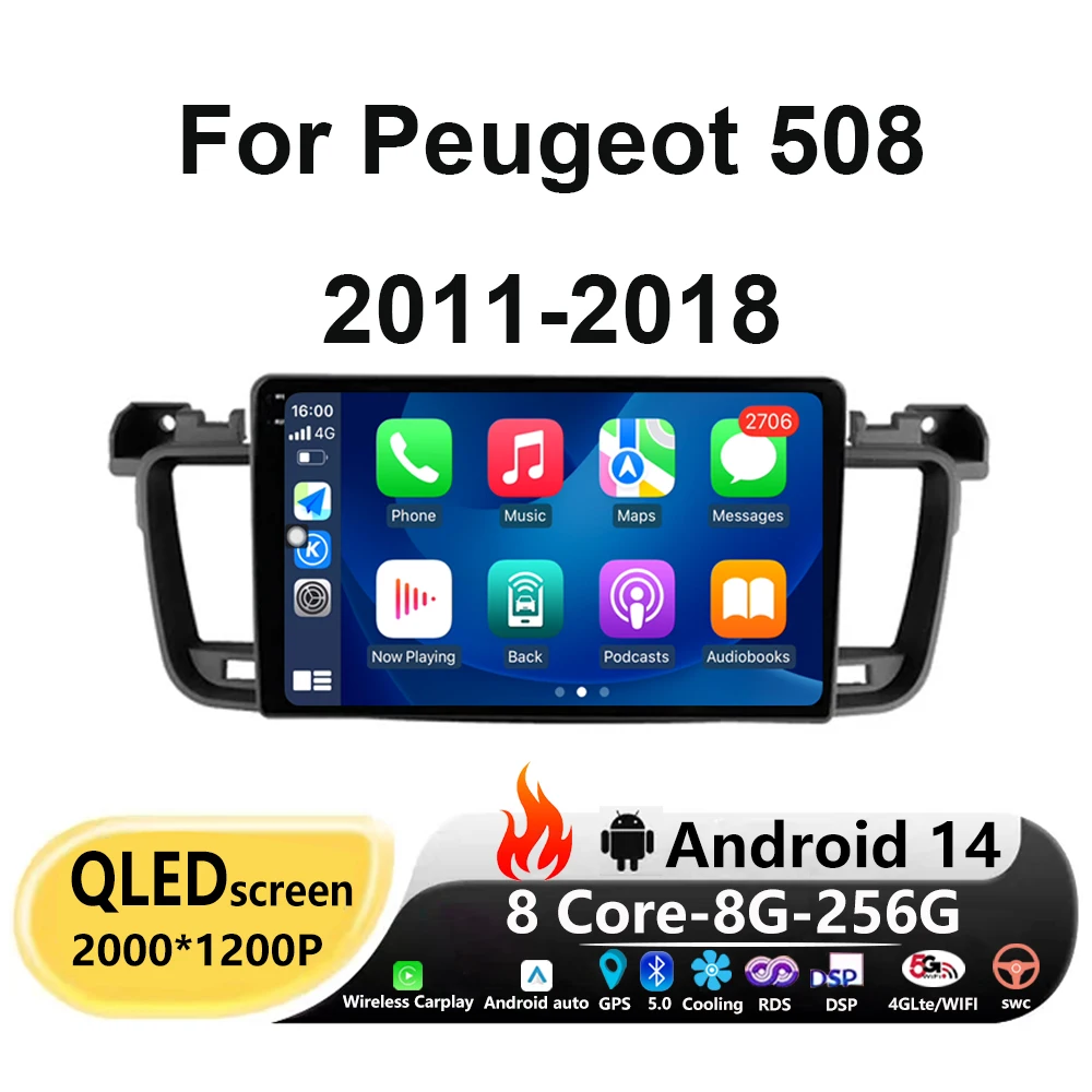 

Carplay Auto Navigation Player Android 14 Car Radio For Peugeot 508 2011-2018 GPS Multimedia Video Stereo 360 Camera DSP 4G WIFI