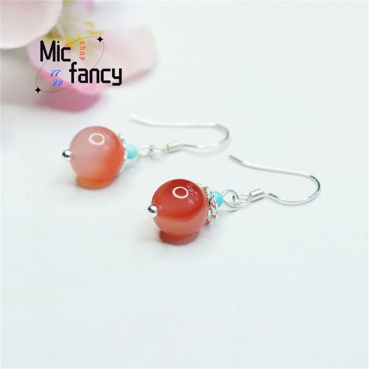 

Natural S925 Silver Inlaid Yanyuan Agate Ball Ear Hook Earrings Women Scenery Is Smooth Simple Personalized Fashion Holiday Gift