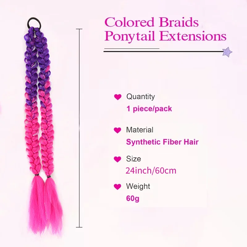 Women'S Colored Double Braided Ponytail - Fashionable Gradient Purple & Pink Unique Double Braided Design, synthetic