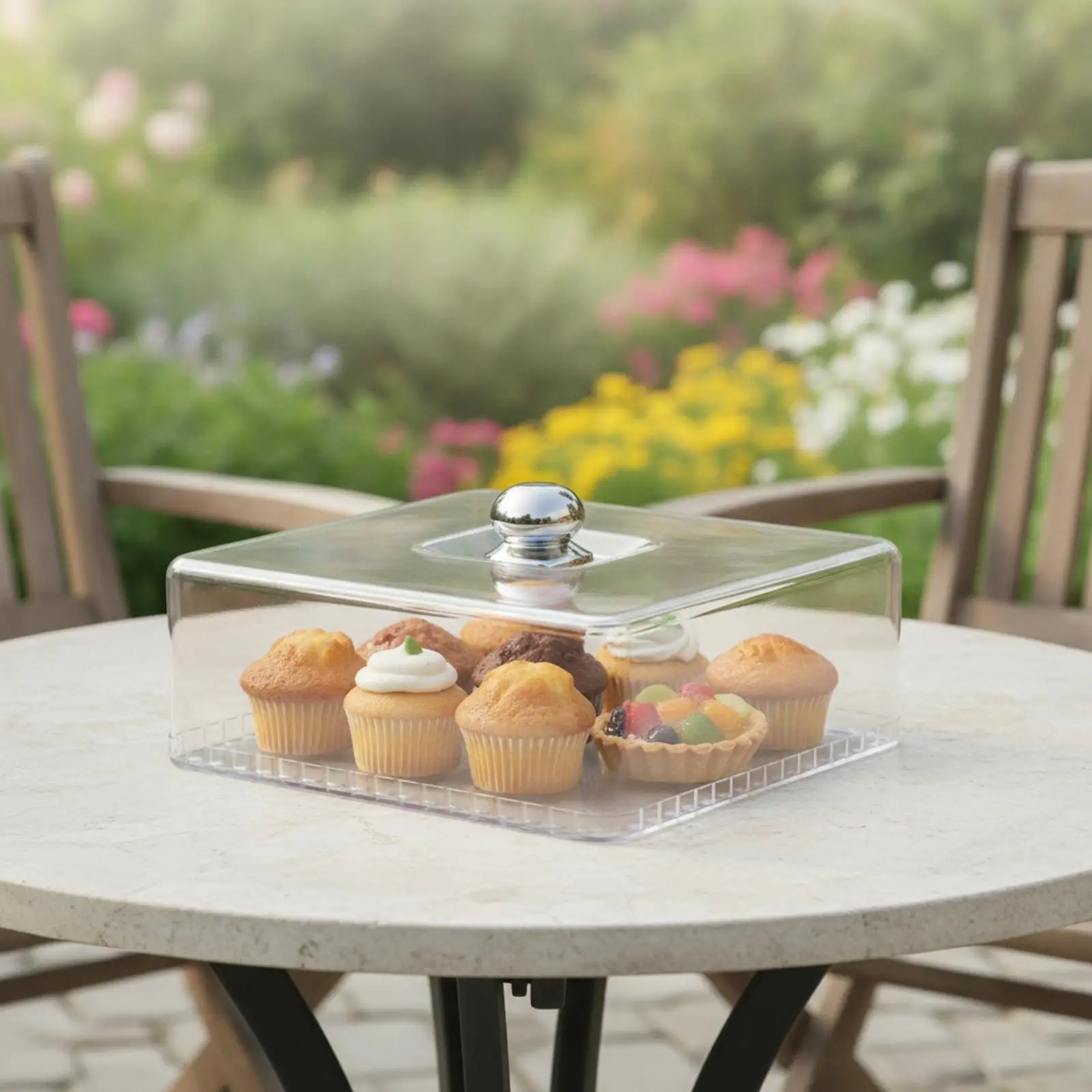 Tall Rectangular Cake Dome Clear Plastic Dessert Cover Dustproof Food Lid with Handle for Table and Buffet
